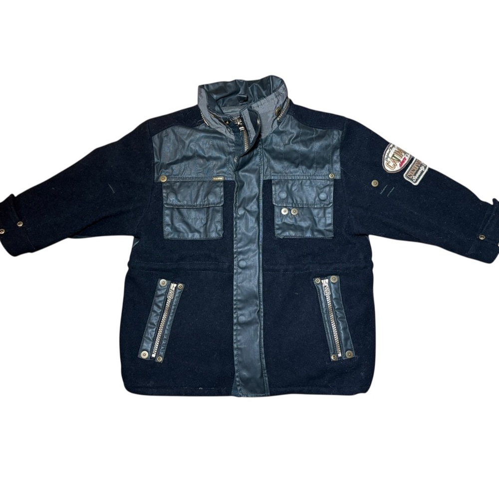 Catimini Black Boys Wool Jacket with Patches France 4T Toddler Kids